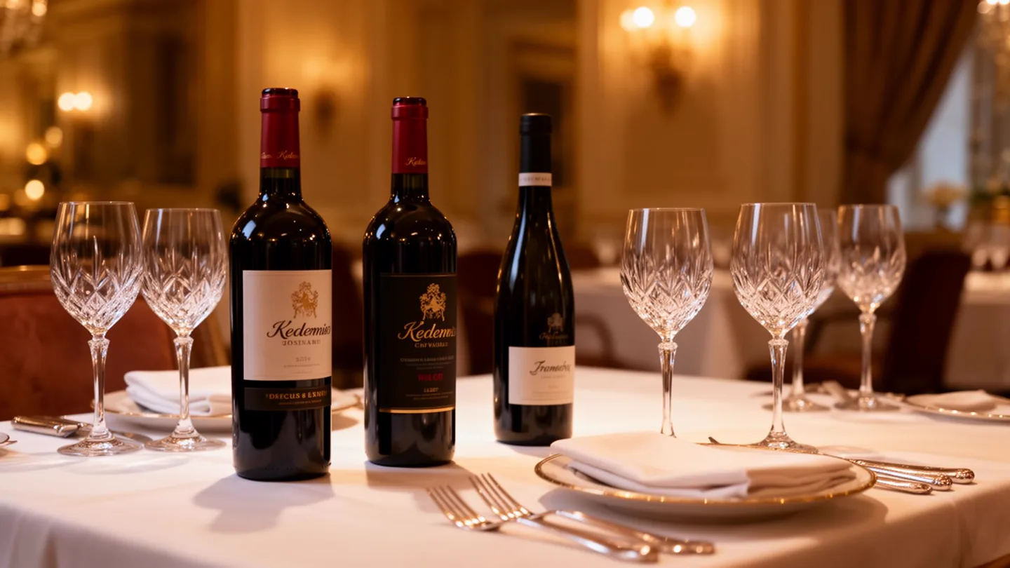 Service de table avec des vins américains dans un contexte de restauration.